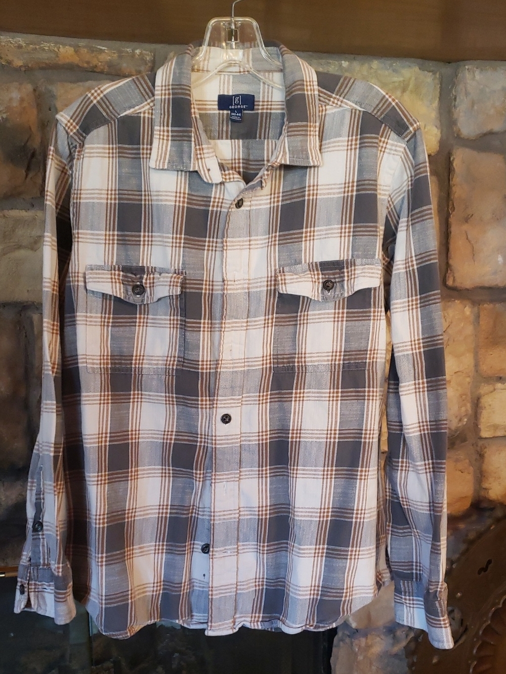 George Plaid Button-Down Shirt in Gray and White